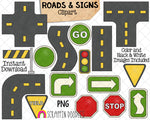 Roads and Signs ClipArt - Road Pieces - Create A Road Scene - Traffic Light Graphics - Commercial Use PNG