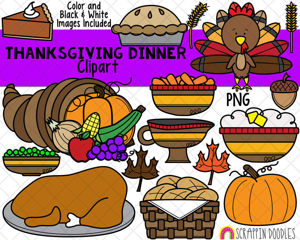 Thanksgiving Dinner ClipArt - Thanksgiving Food Graphics - Turkey Dinn ...