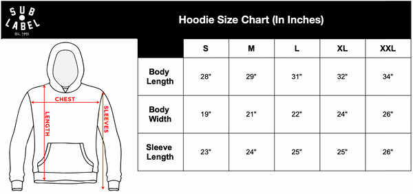 sublabel hoodie size chart 