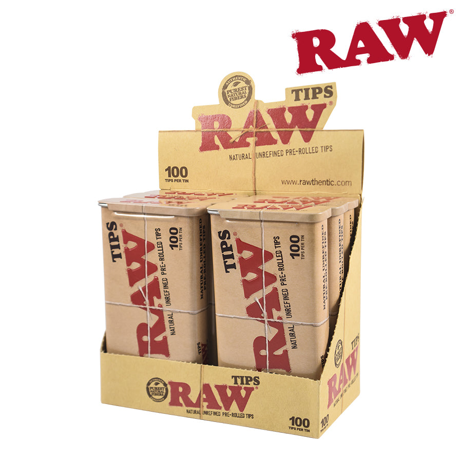 RAW Tips in a Tin (100 pack) PreRolled Unbleached BC Smoke Shop