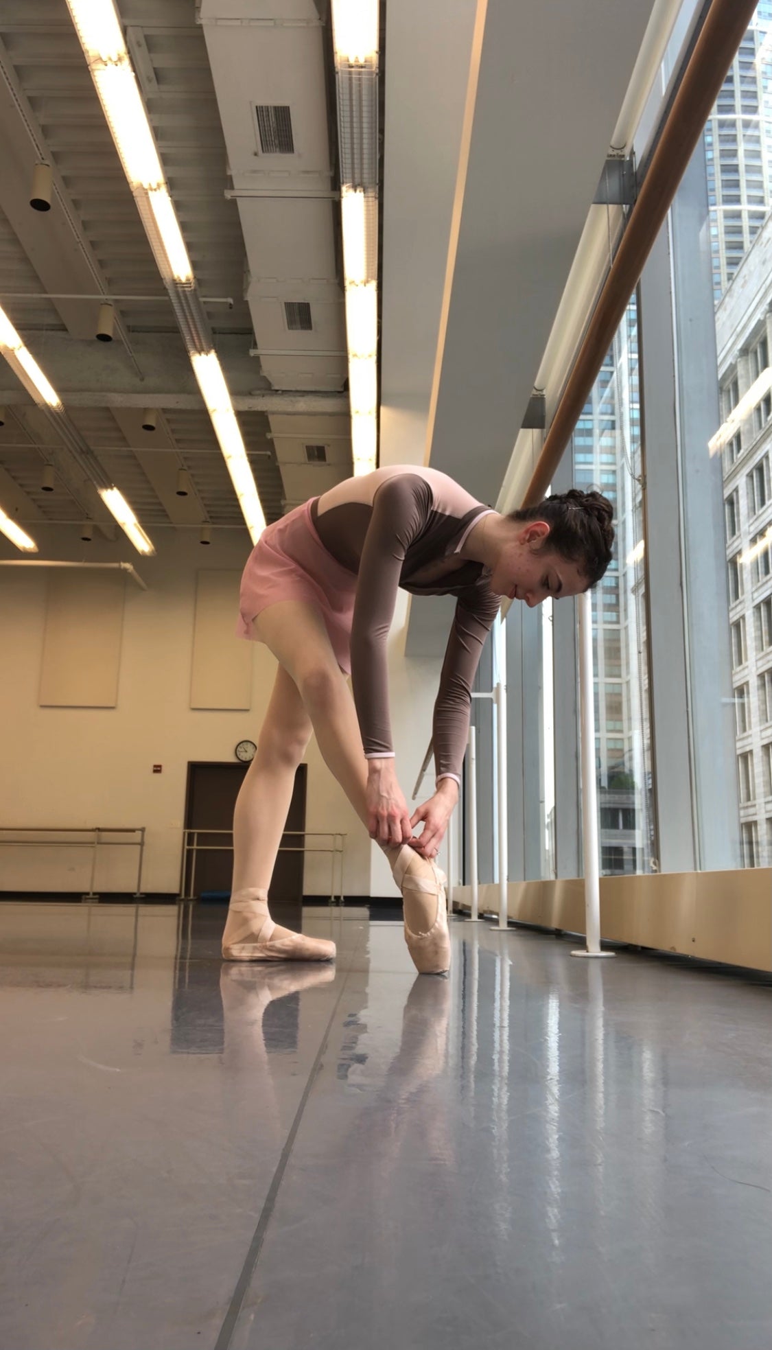Julia Rust Wearing Macadamia Microfiber Tights and Pointe Paint