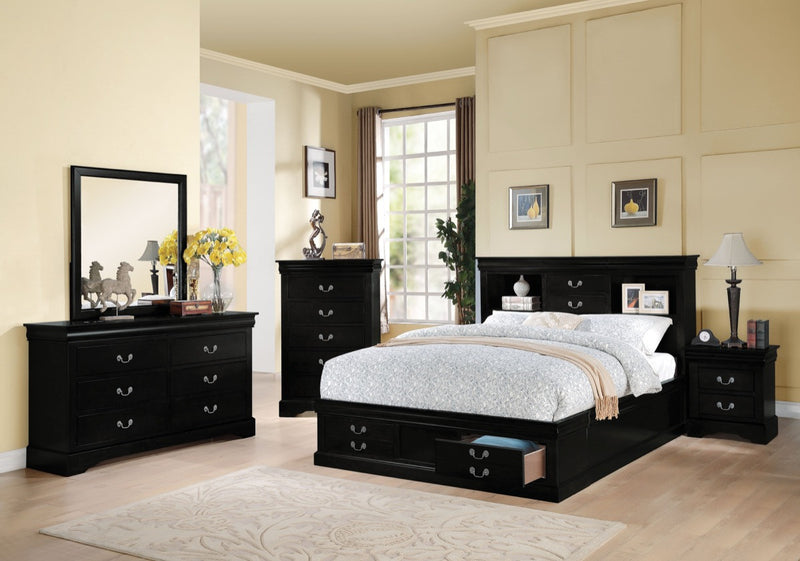 ACME Louis Philippe III - Eastern King Bed w/Storage Black - 24387EK | www.ermes-unice.fr