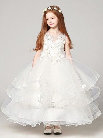 Fluffy White Flower Girl Dresses Cute Little Girl Dress Birthday Par Perfectdress