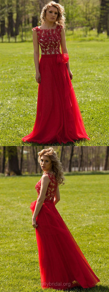 Red Prom Dresses Long, Lace Formal Dresses, A-line Party Dresses Modes ...