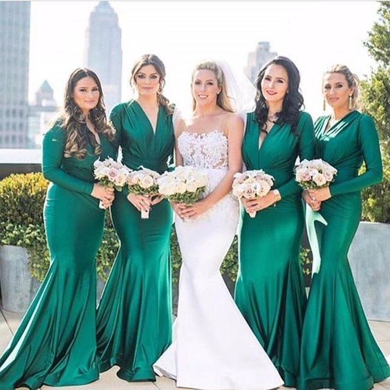 long sleeve bridesmaid dresses green