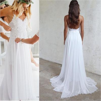 White Spaghetti Straps Long Prom Dress Cheap Simple Wedding Dress