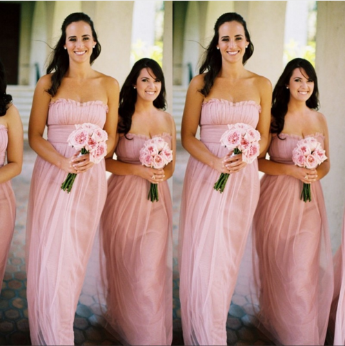 pink bridesmaid dress,long bridesmaid dress,chiffon bridesmaid dress,strapless bridesmaid dress,BD1613