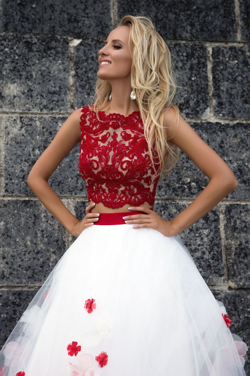 Two Pieces Wedding Dresses, White and Red Bridal Gown ...