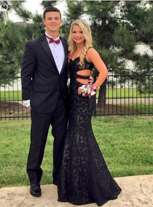 black prom dress with black tux