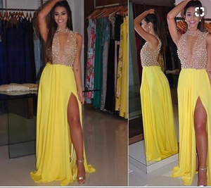 yellow sexy prom dresses