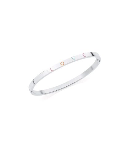 : Jewellery trends 2022; Abbott Lyon’s Custom Enamel Bangle in Silver with a customised ‘love’ engraving