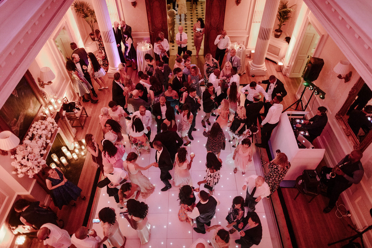 Wedding guests on the dance floor.