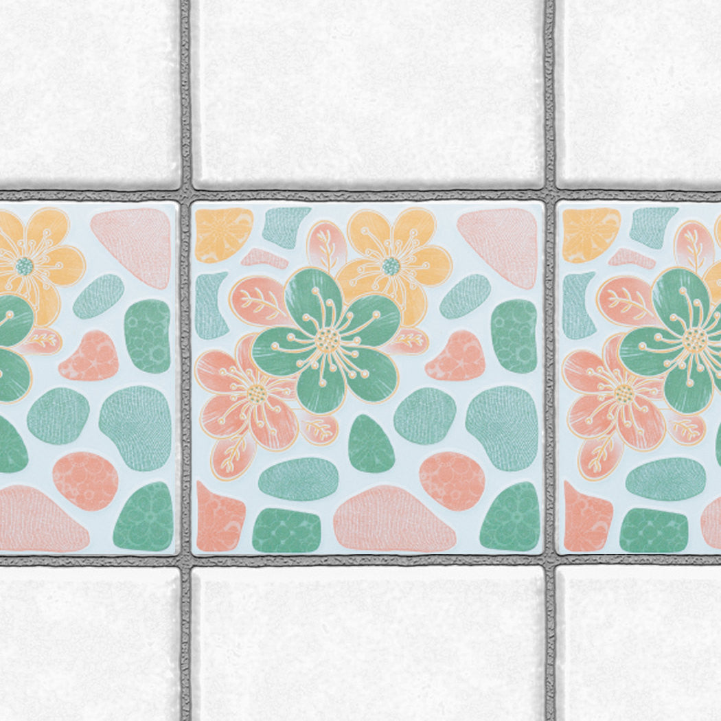 Decorative Tiles Stickers Flower Design Set Of 4 Tiles Tile