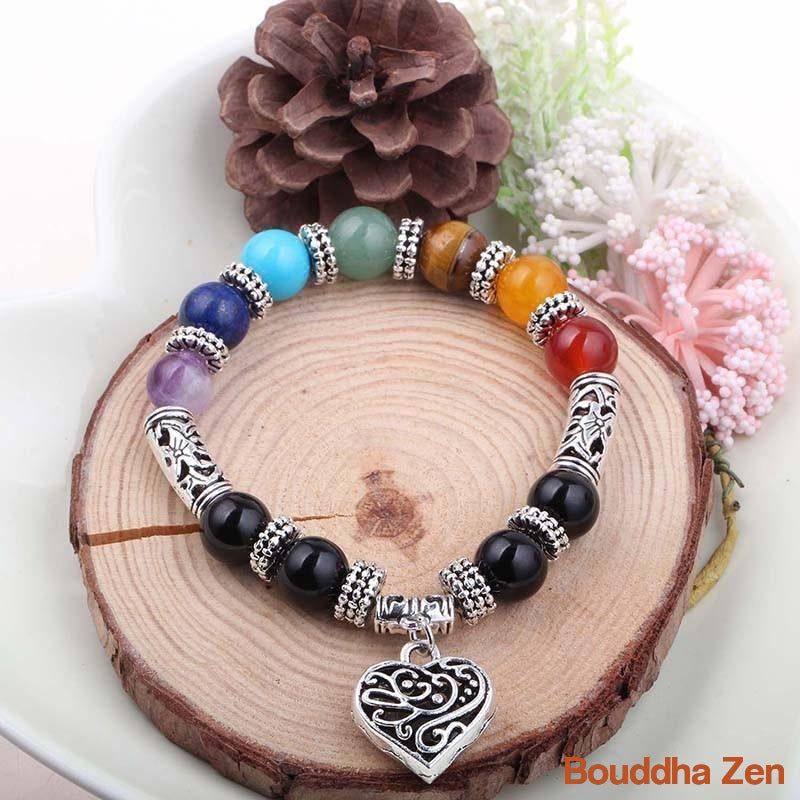 Bracelet 7 Chakras Coeur Bonheur Tibetain