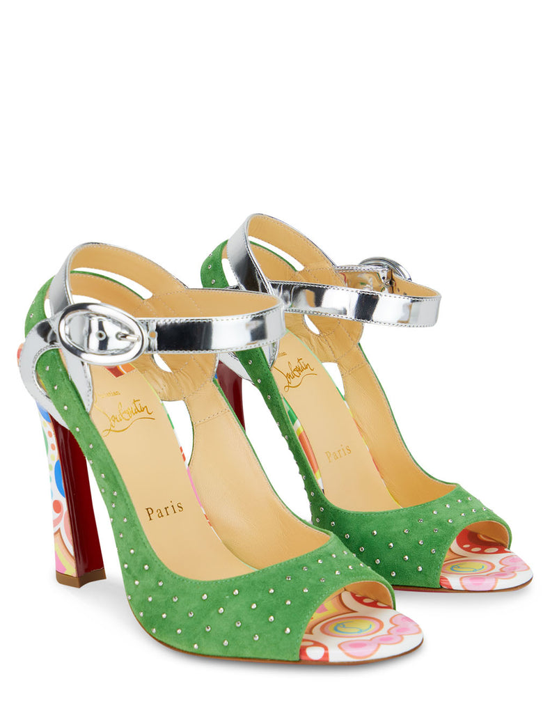 Women's Christian Louboutin Loopinga Toe Plume Heel in Green/Multicolour - 3210521CMA3