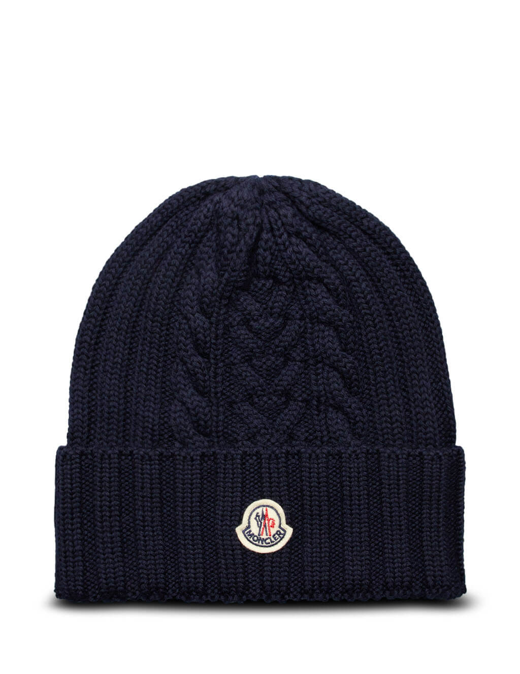 Moncler Women's Navy Wool Knit Logo Hat 