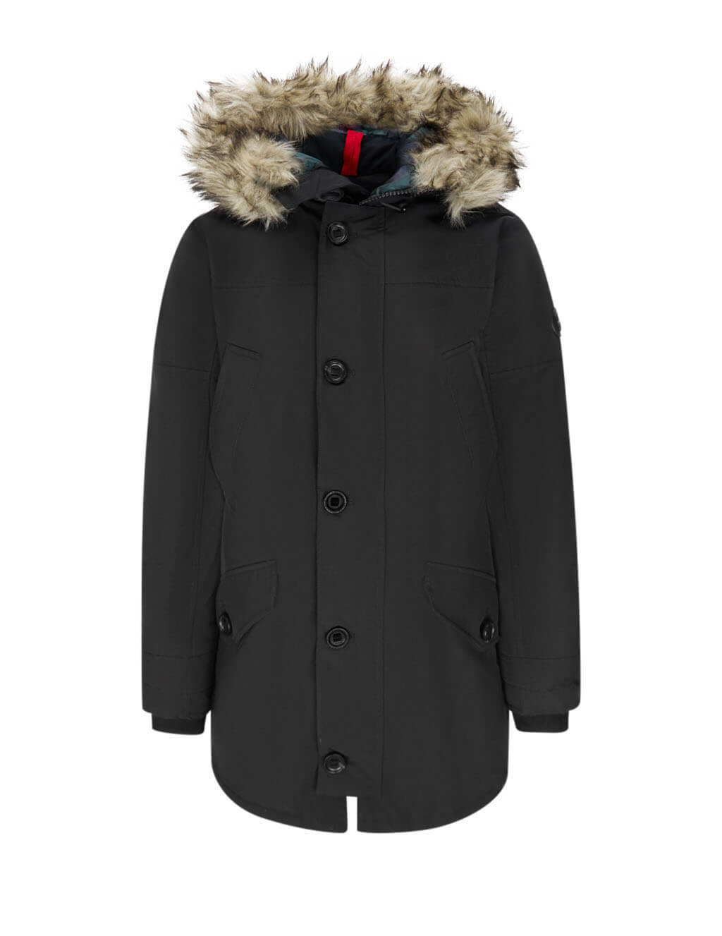 black faux fur parka