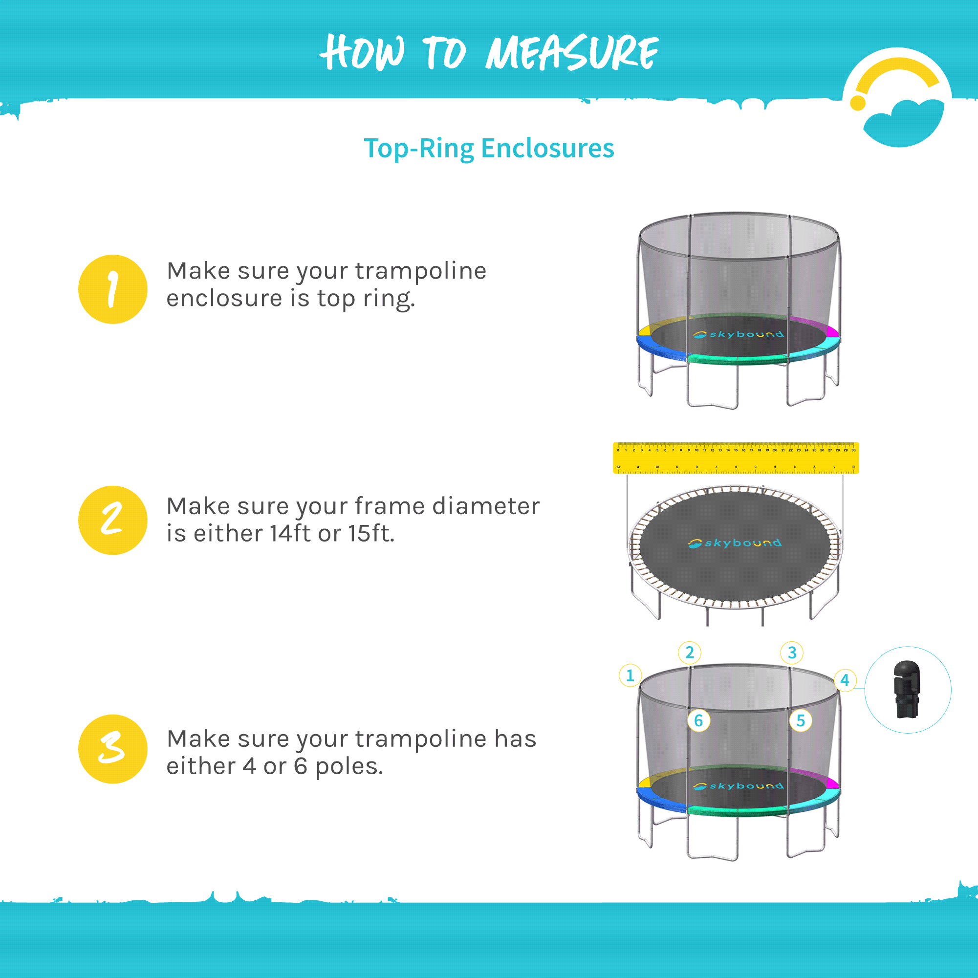 Enclosure Net for 14ft Trampolines - Fits 6 Straight-Curved Poles w/ T –  SkyBound USA
