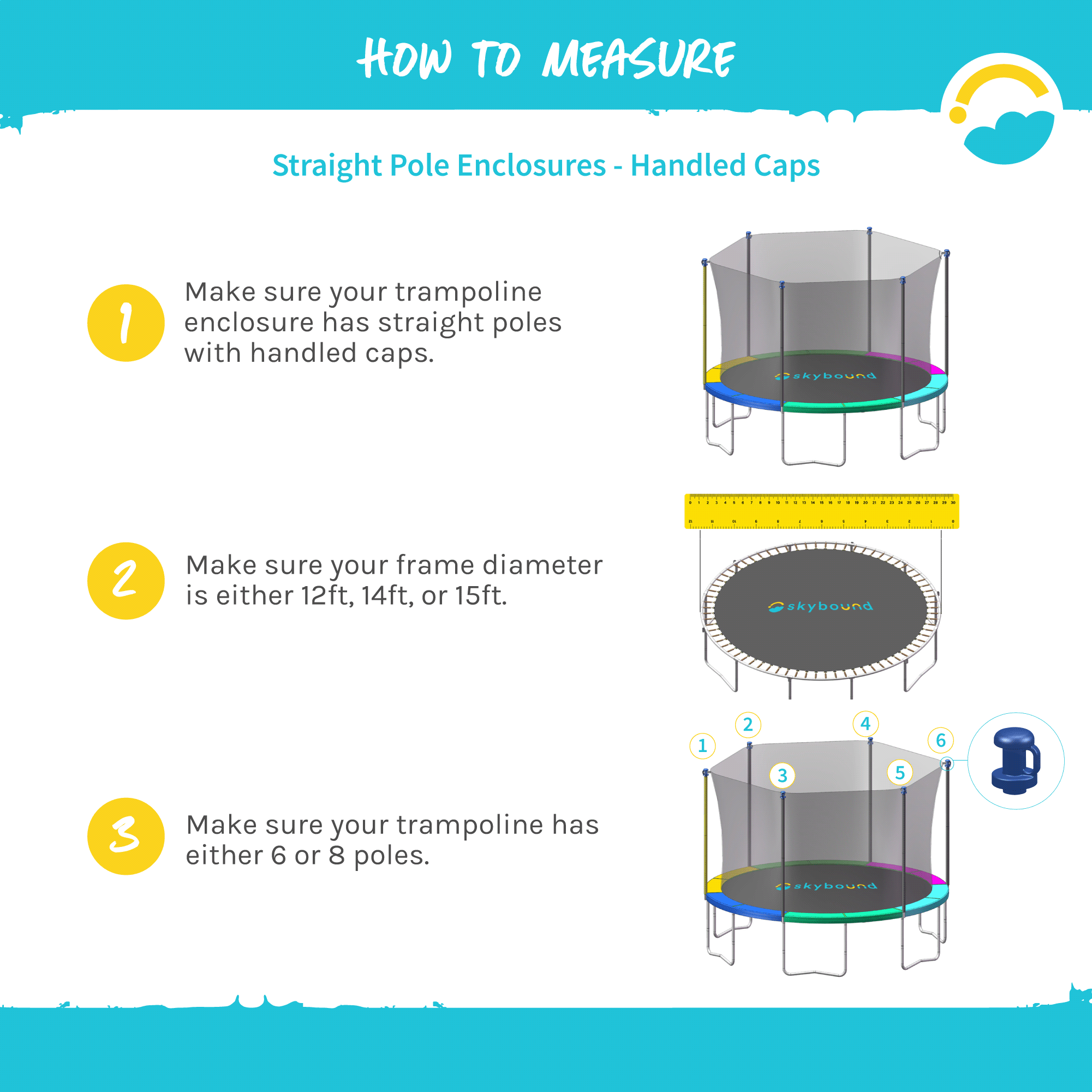 SkyBound Enclosure Net for 15ft Trampolines - Fits 6 Straight