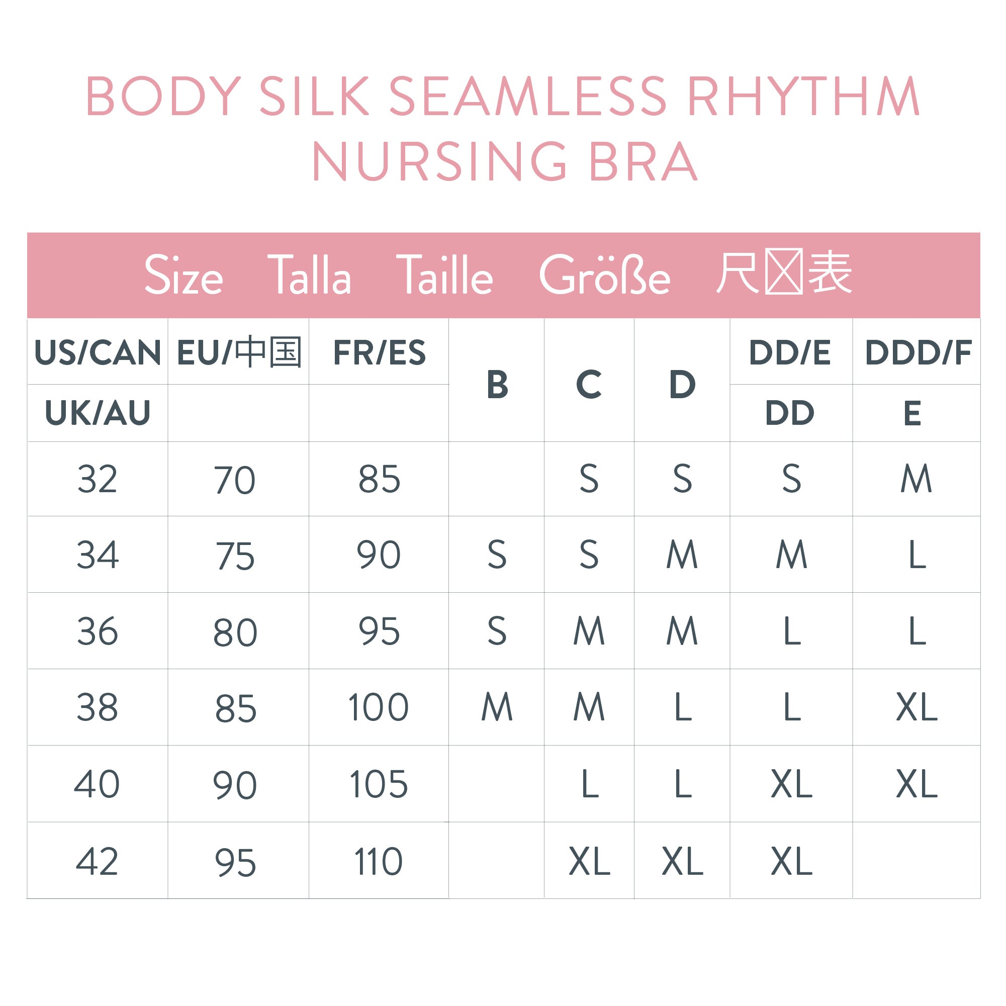 Size Chart  Body Silk Seamless Rhythm Nursing Bra – Bravado