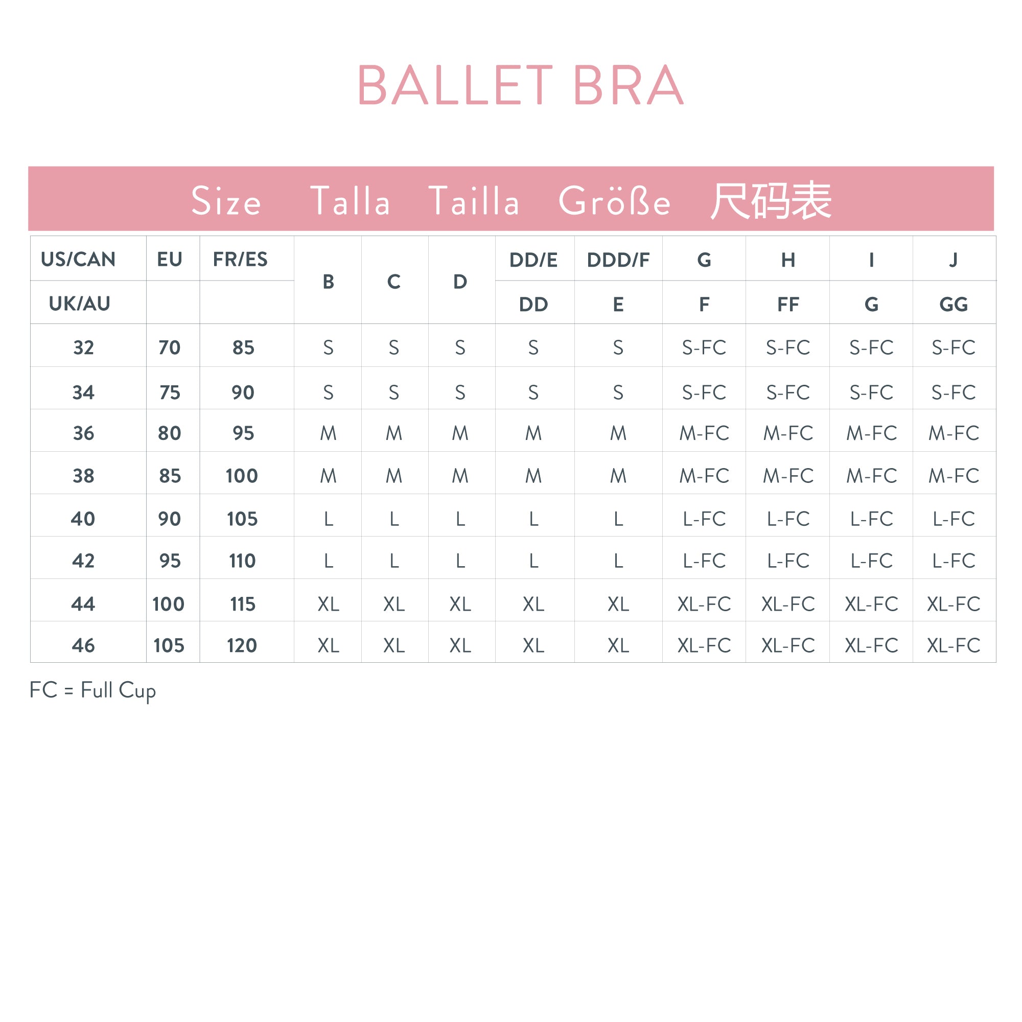 Size Chart | Ballet Nursing Bra – Bravado Designs UK