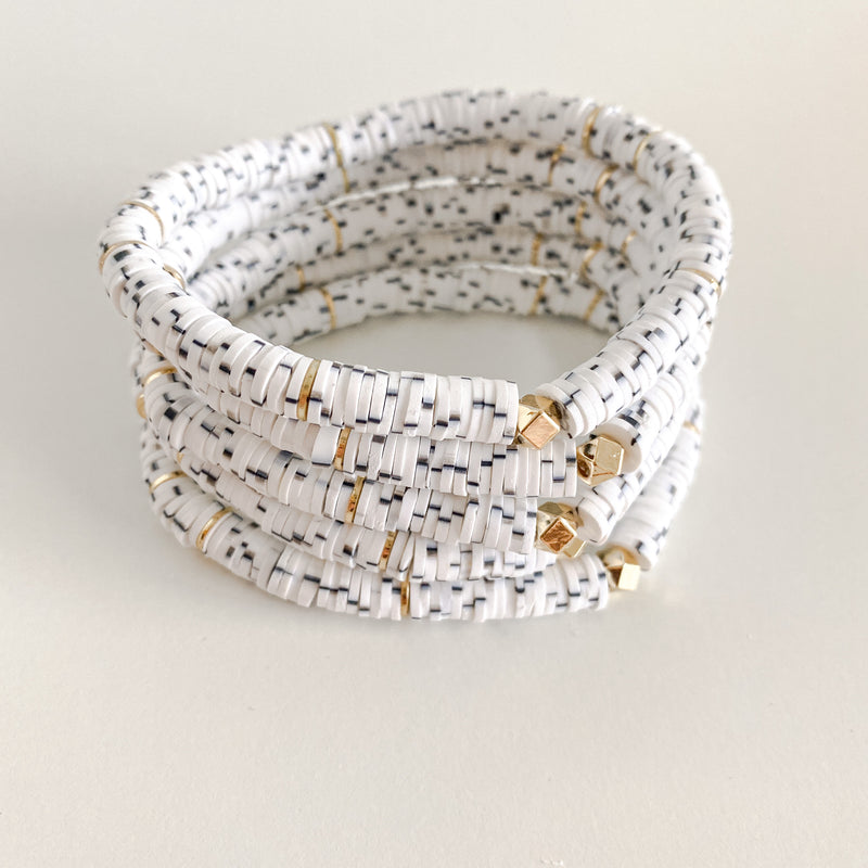 White and Black Speckle Dalmatian Heishi Bracelet