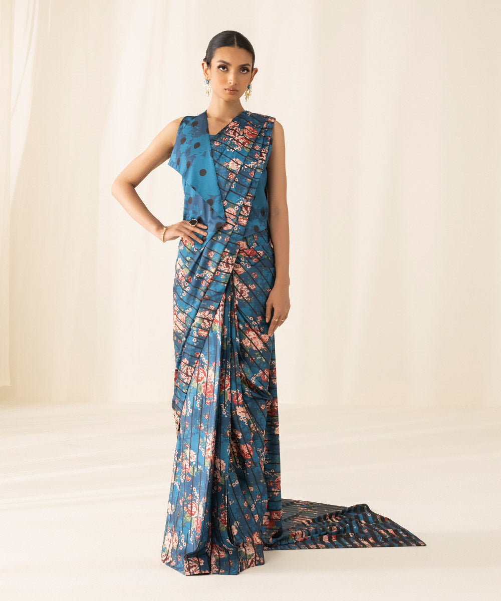 Sapphire  Desi wear, Raw silk saree, Blue saree