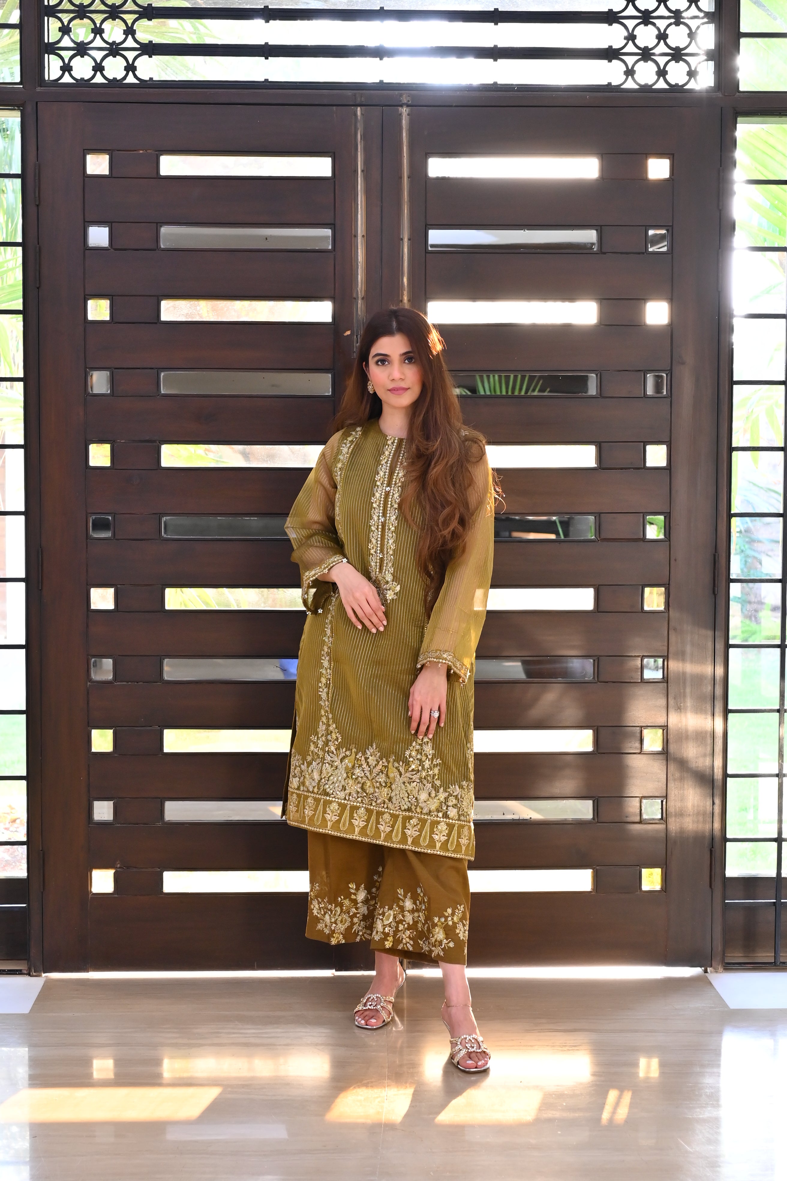 Green readymade two piece suit design