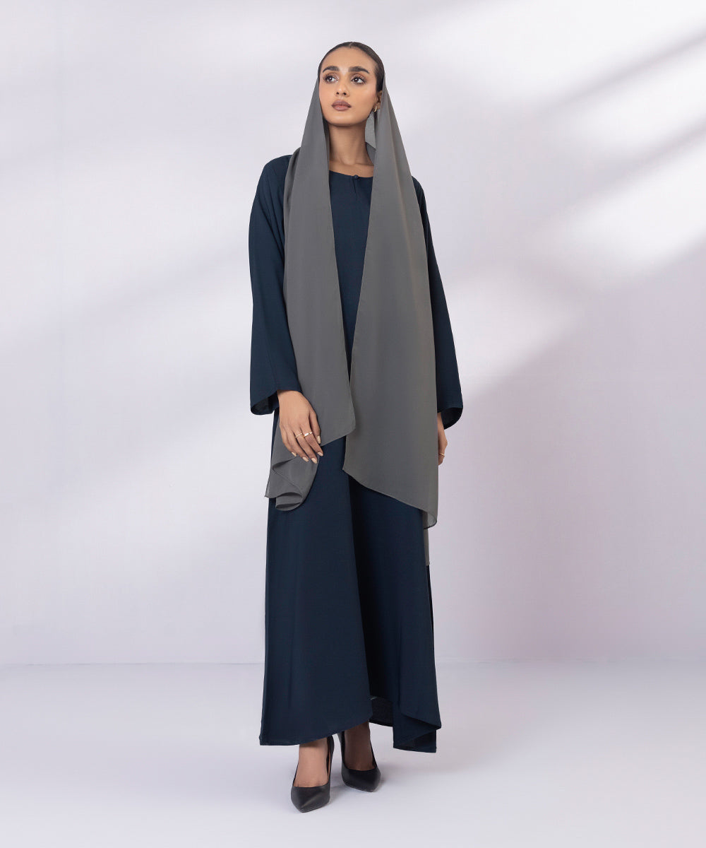 Navy basic abaya with grey hijab