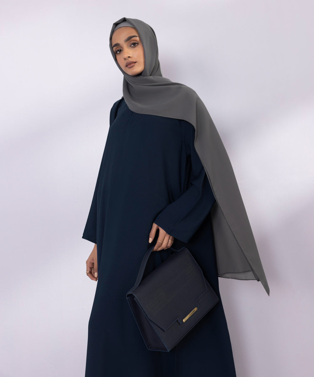 Navy basic abaya with grey hijab