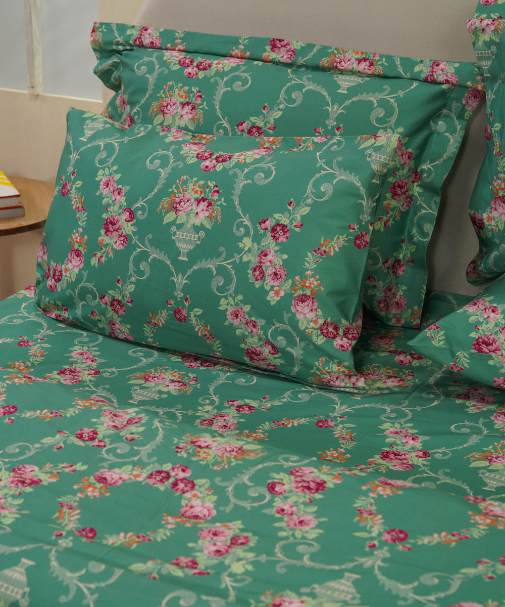 Mint green floral bed linen set