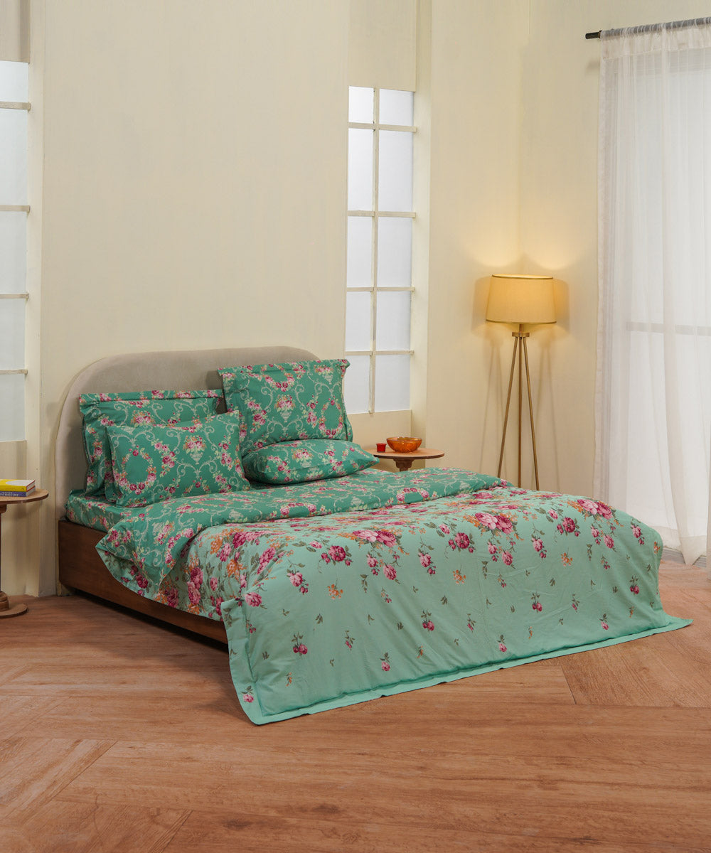 Mint green floral bed linen set
