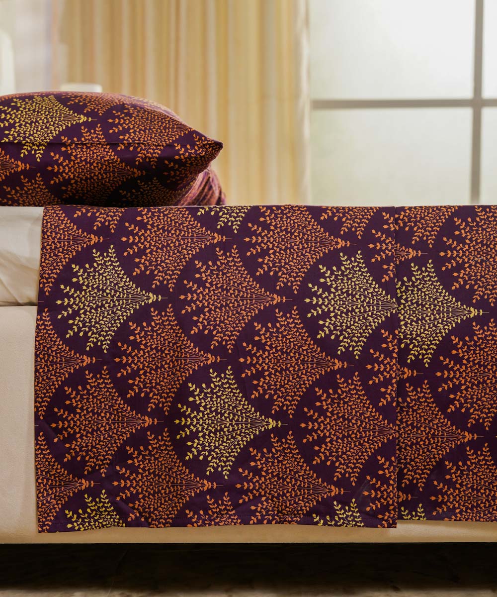 Plum and gold printed bedsheet