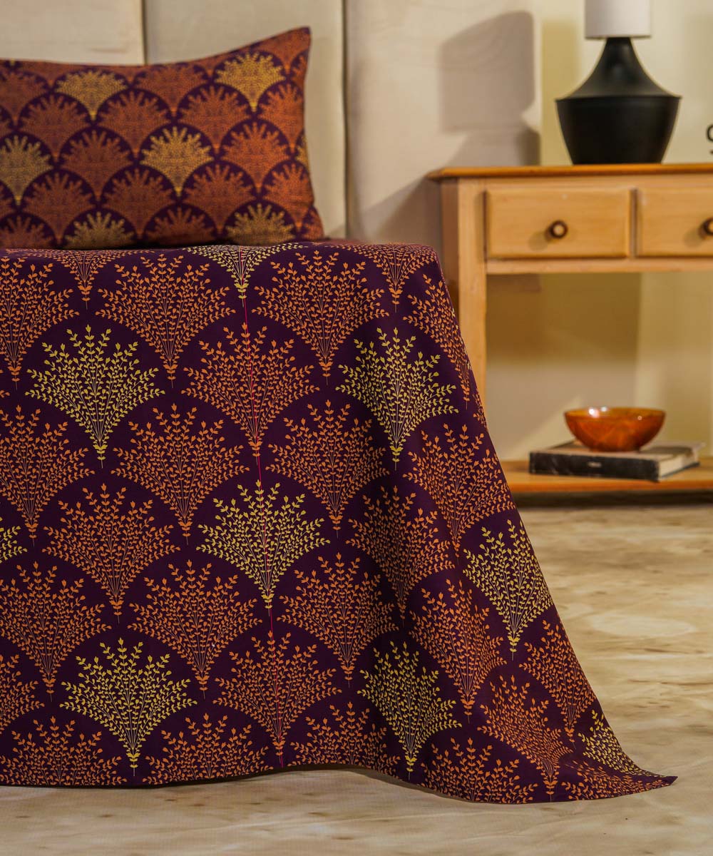 Plum and gold printed bedsheet