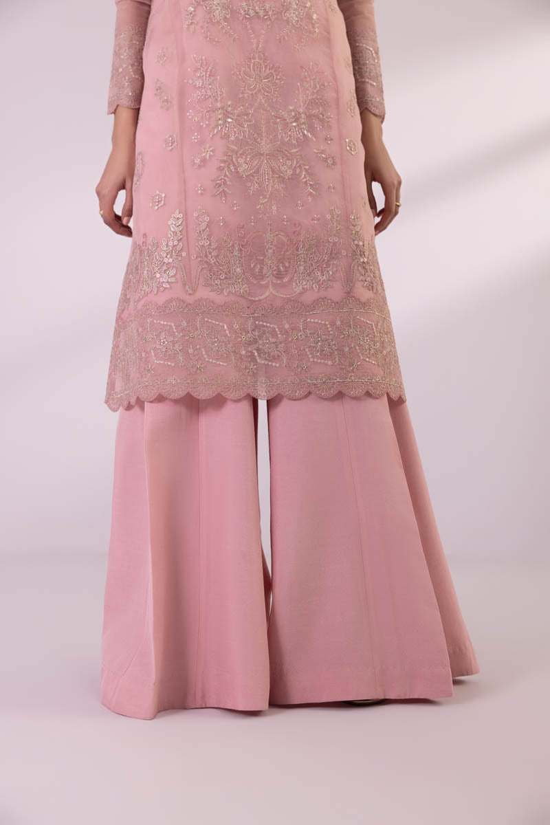 Pastel pink embroidered organza three-piece suit design