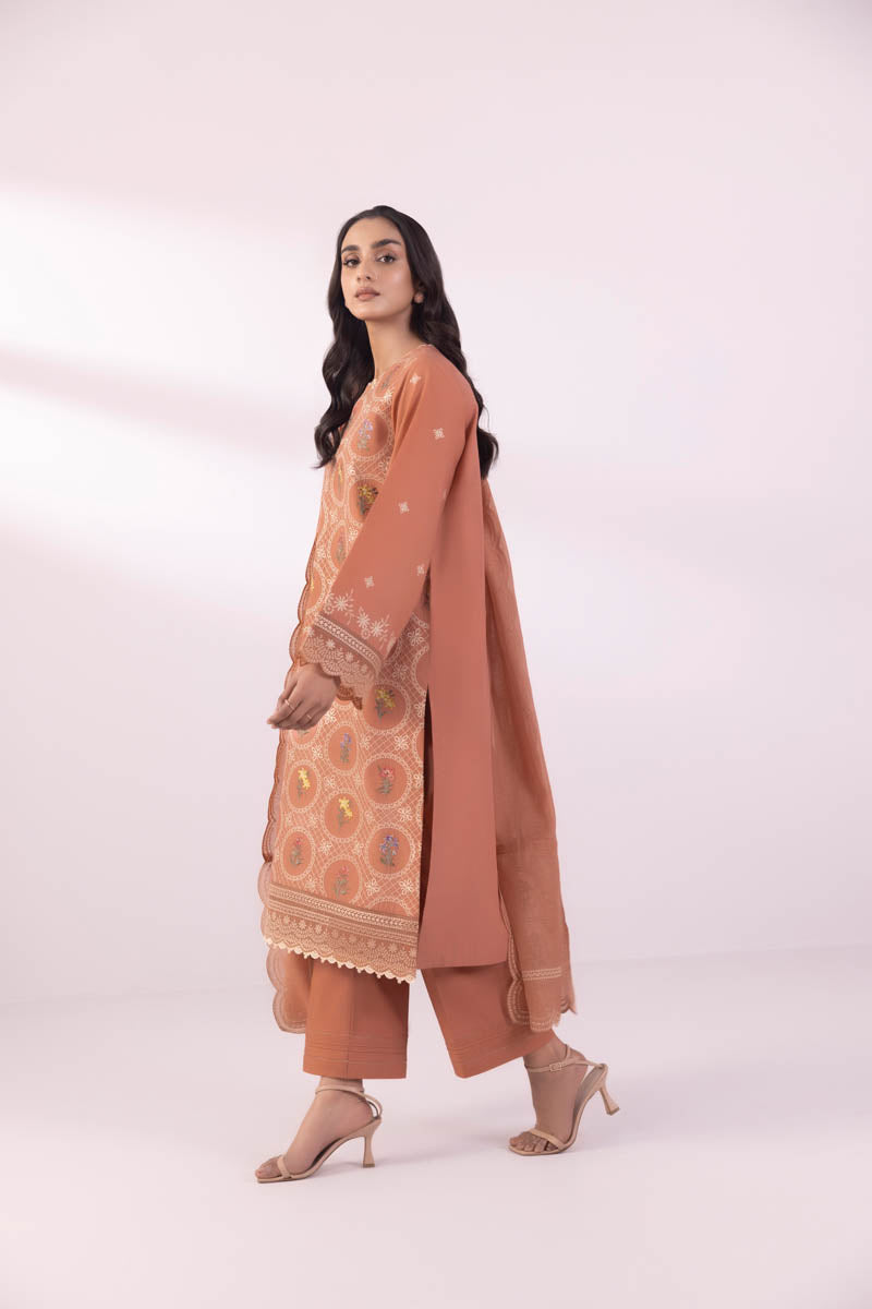 Coral embroidered unstitched three-piece suit design