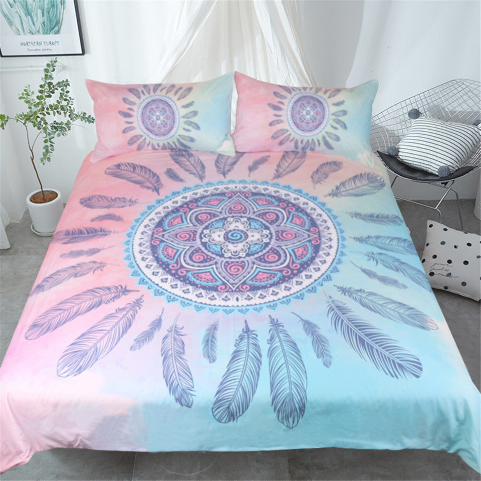 Mandala Pink Feather Bedding Set Novelty Finds