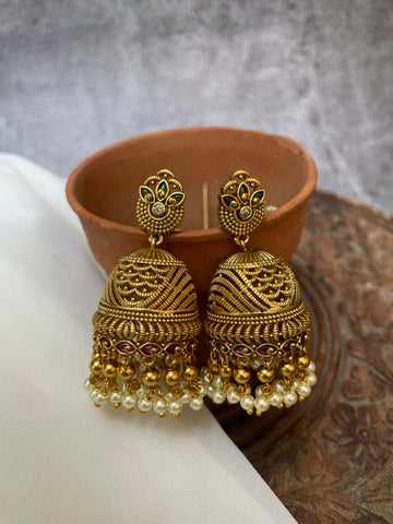 Buy Nila Antique Jhumka Earrings Online | Tarinika