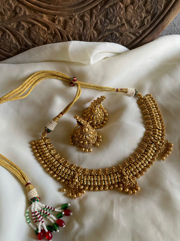 Kerala Style Antique Gold Plated Long Necklace With Jhumka Earrings NL25761