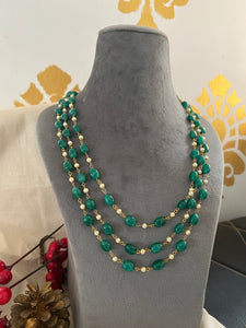 3 line Emerald Pearl maala