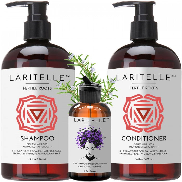 Laritelle Organic Hair Care Set Fertile Roots: Shampoo 17.5 oz + Conditioner 16 oz + Bonus Post-Sham