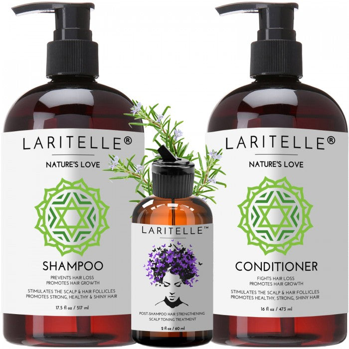 Laritelle Organic Hair Care Set Nature's Love: Shampoo 17.5 oz + Conditioner 16 oz + Bonus Post-