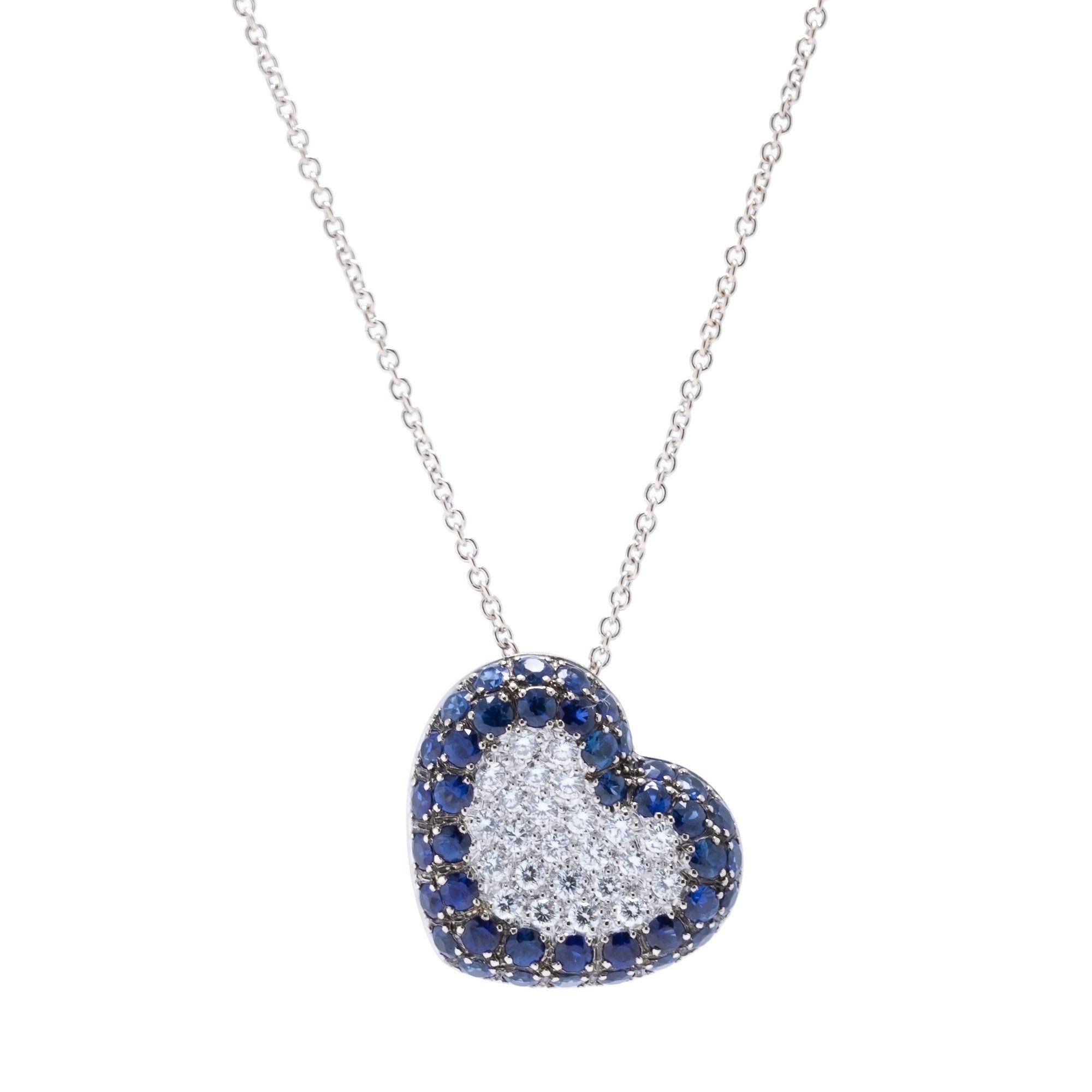 Blue Sapphire and Diamond Heart Pendant Necklace– Oliver Jewellery