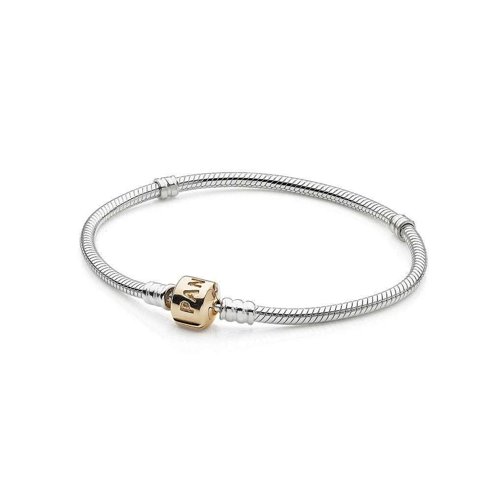 Pandora Charm Bracelet with 14k Yellow Gold Barrel Clasp, 8.3"/21 cm