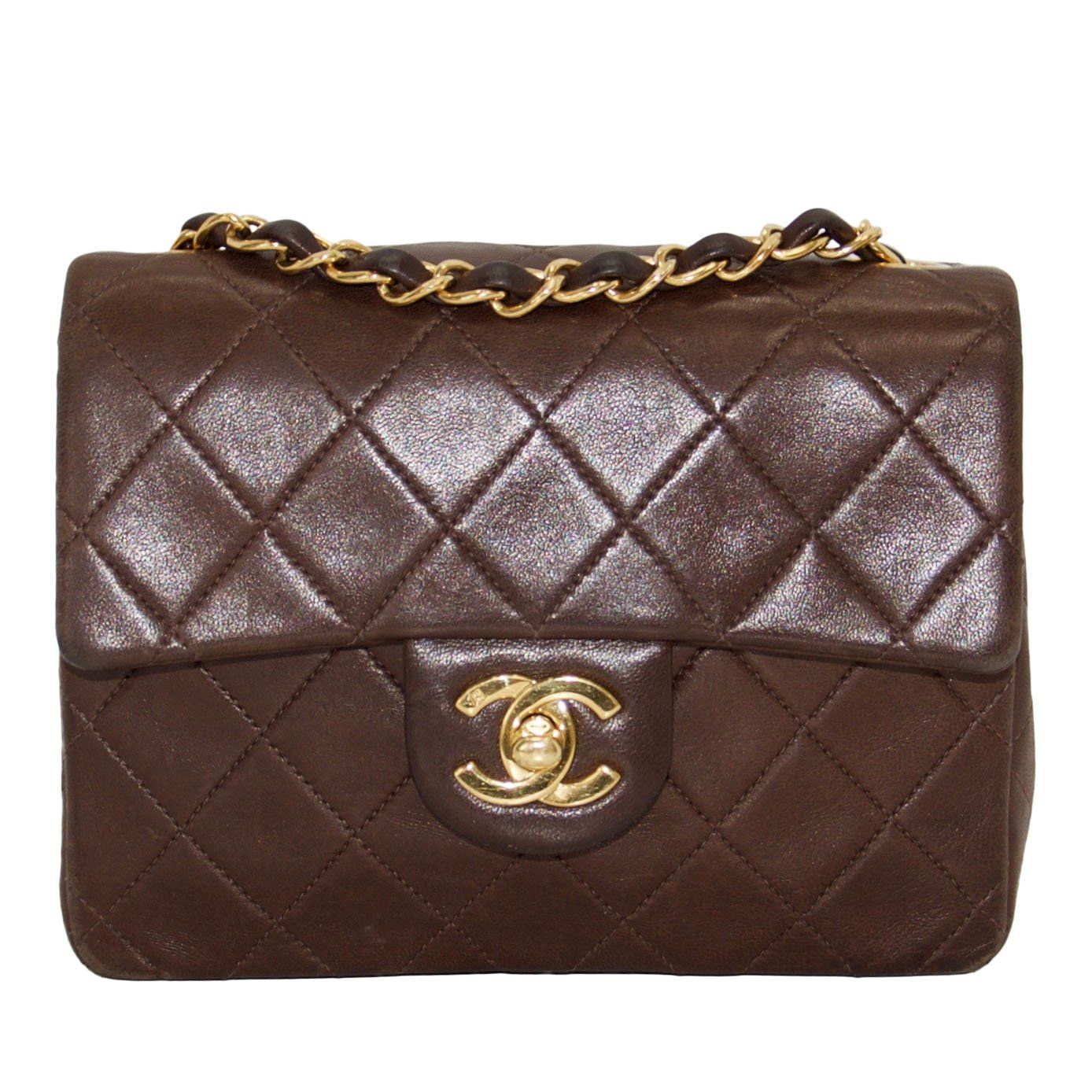 Chanel Vintage Chocolate Brown Lambskin Classic Mini Square Flap Bag– Oliver Jewellery