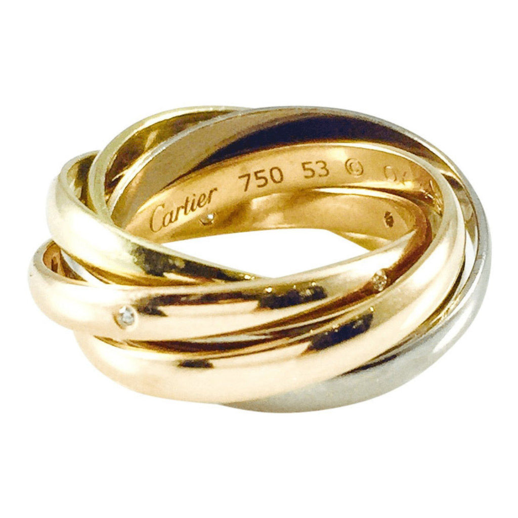 Cartier 6-Band Trinity Rolling Ring with Diamonds in 18kt Tri-Gold (Ye ...