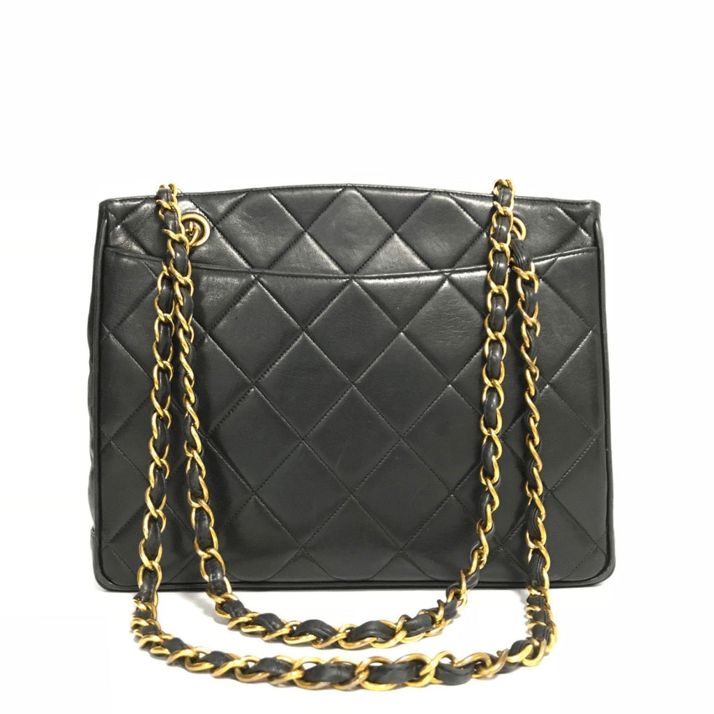 Chanel Vintage Black Quilted Lambskin Leather Tote Shoulder Bag– Oliver