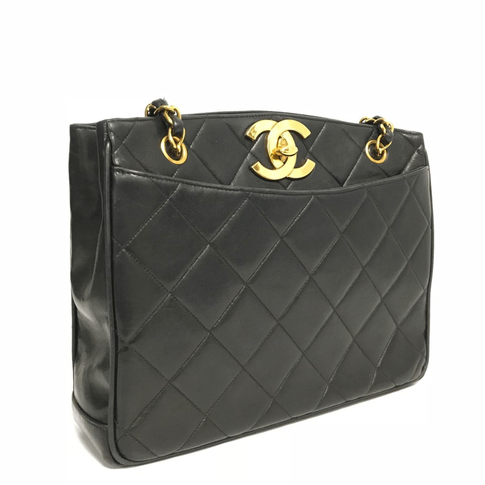 Chanel Vintage Black Quilted Lambskin Leather Tote Shoulder Bag– Oliver Jewellery