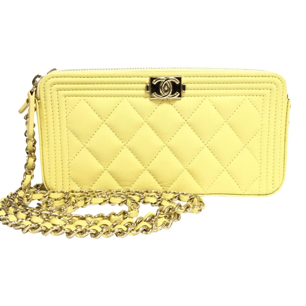 Chanel Yellow Double Zip Boy Clutch with Chain - Oliver Jewellery