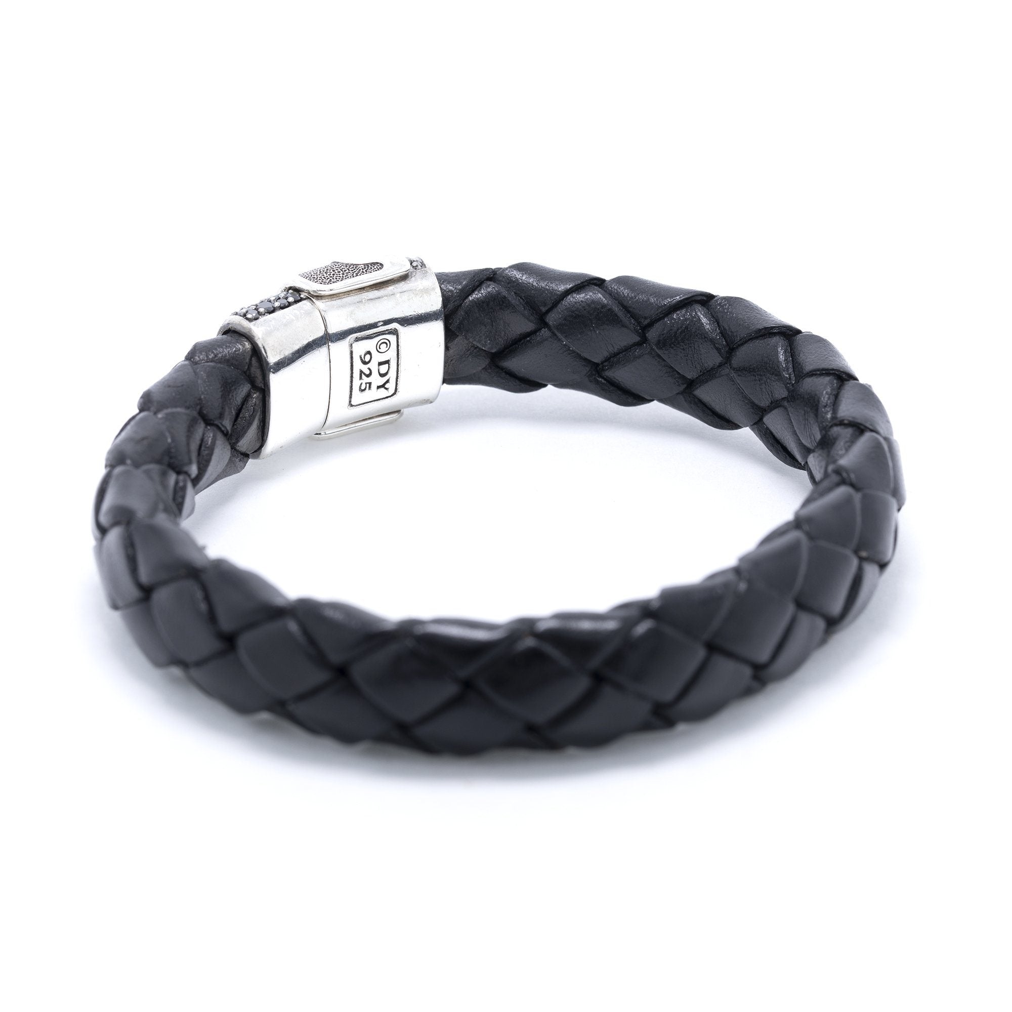 David Yurman Chevron Woven Leather Bracelet with Black Diamonds– Oliver